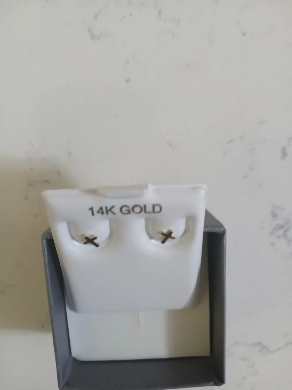 14K Gold Kids Cross Stud Earrings - White Display